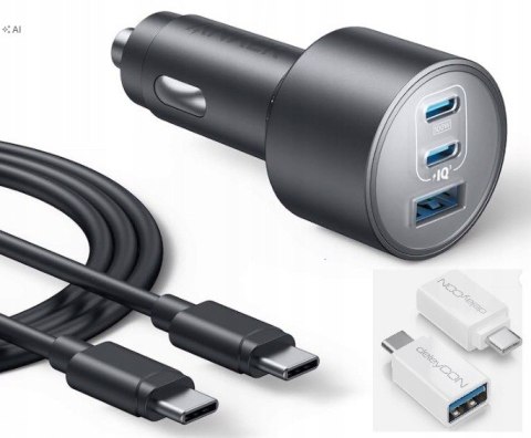 Ładowarka samochodowa 167,5W Anker 3-portowa +Kabel USB-C + ADAPTER OTG USB