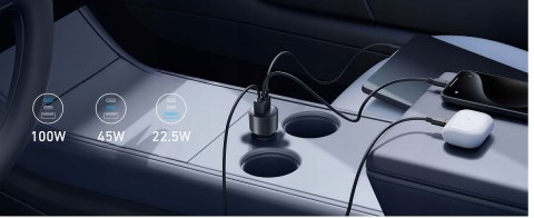 Ładowarka samochodowa 167,5W Anker 3-portowa +Kabel USB-C + ADAPTER OTG USB