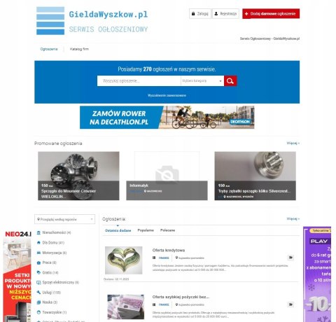 Serwis internetowy z ogłoszeniami GieldaWyszkow.pl